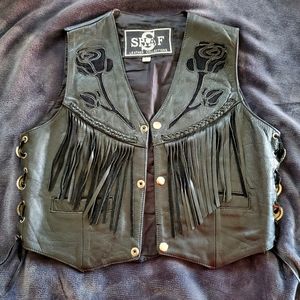 Shaf leather fringe vest XS
